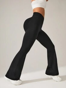 Activina Women's Solid Color Sporty Flare Pants - Black - View 3