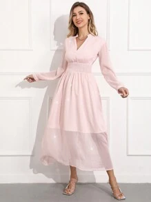 GENKIRA Women's Notched Neckline Long-Sleeve Dress - Pink - View 5
