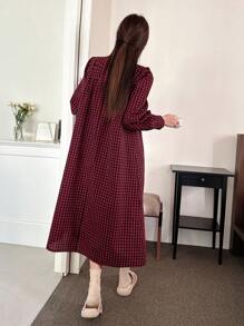 DAZY Women's Checked Loose Sleep Dress, For Fall Pajama - Multicolor - View 2