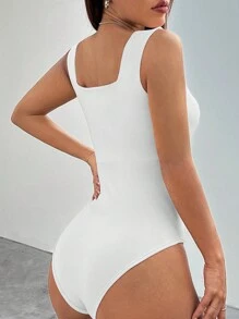 SHEIN EZwear 女士春夏衬衫方领无袖白色休闲紧身衣 - 白色 - 查看 2
