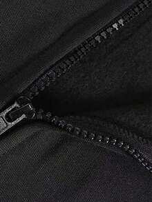 ROMWE MEN Grunge Punk 男士卡通和標語印花拉鍊連帽衛衣 - 黑色 - 查看 6