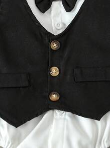 Souflis Souflis 多件寶寶男童紳士風格鈕扣襯衫，附蝴蝶結、吊帶和長褲四件套裝（輕盈），適用於秋冬 - 黑色 - 查看 5