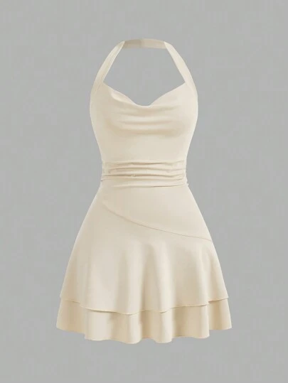 SHEIN MOD Vestido De Punto Bodycon Ajustado, Sin Mangas, De Cuello Halter Para Mujer