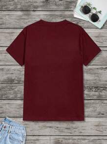 Manfinity Homme Men's Heart Printed Short Sleeve T-Shirt - Burgundy - View 2