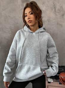 SHEIN Cottnline Hoodie met bloemen- en sloganprint en verlaagde schouders
