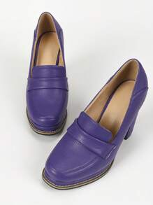 女士粗跟木纹防水厚底方头工作办公室高跟鞋