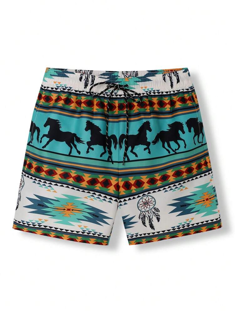 Men's Geometric Printed Running Horses Beach Shorts