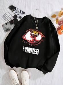 SHEIN Slayr Sudadera De Cuello Redondo De Manga Larga Y Talla Grande Con Estampado De Patrón