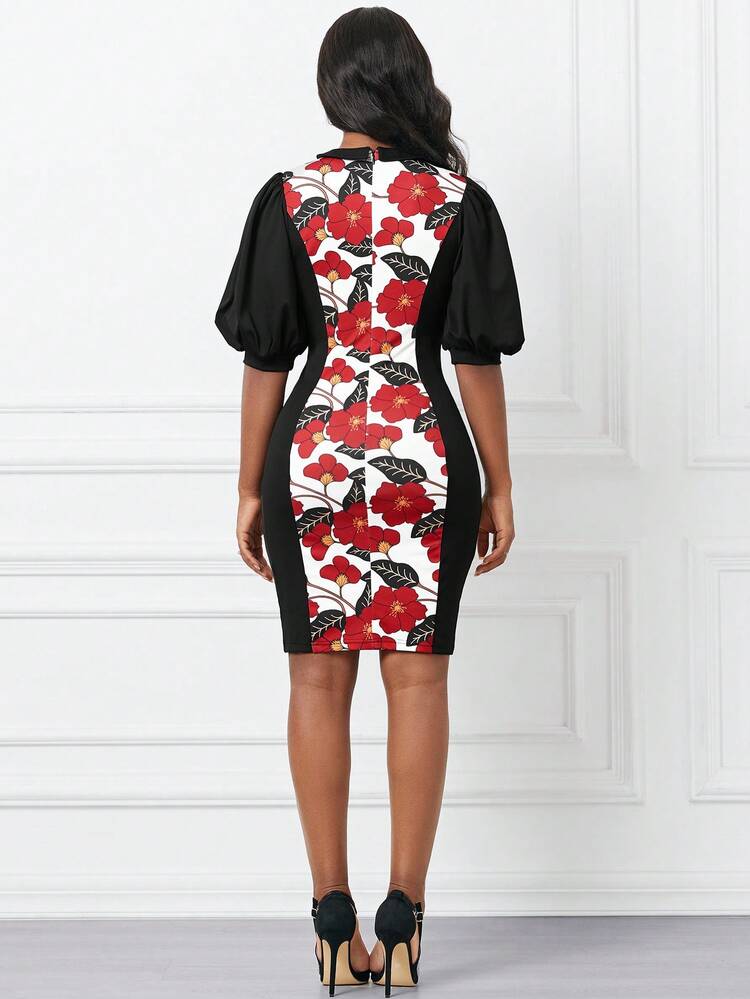 Floral Print Puff Sleeve Dress