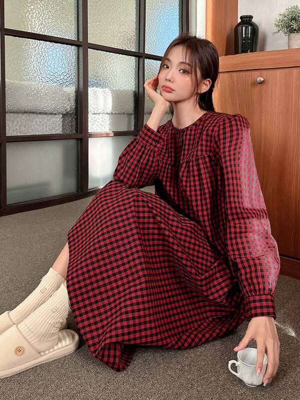 DAZY Women's Checked Loose Sleep Dress