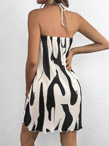 SHEIN Maternity Random Printed Halter Neck Dress - Black and White - View 2