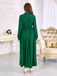 EURMUSE Vestido Verde Especial De Manga Larga Con Detalle De Cuentas - Verde - Ver 2