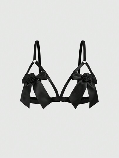 Goth Women's Sexy Lingerie Bra With Hollow Design, Bowknot And Rose Embellishment