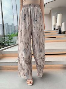 DAZY 女式宽松长款阔腿裤，弹力腰带，大理石纹透明面料，秋季服装，返校服装