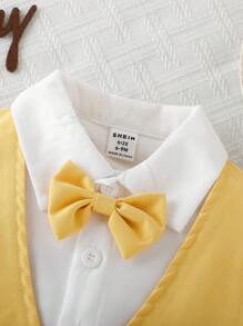 夏季嬰兒男孩紳士通勤套裝三件套 - 黃色 - 查看 4