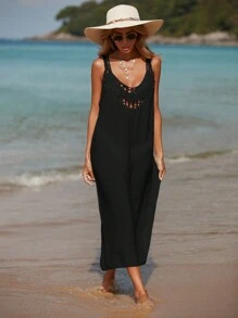 SHEIN Swim Crochet Trim Cover Up Dress,Summer Beach - Black - View 1
