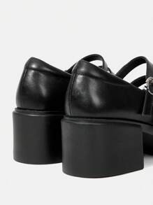 CUCCOO DOLLMOD Women's Wedge Heels Thick Sole Shoes With Rhinestone Buckle, Fashionable - Black - View 5