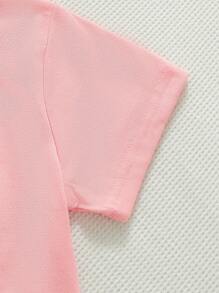 SHEIN 青少女3件套短袖t恤,印有口號和花卉圖案 - 彩色 - 查看 4