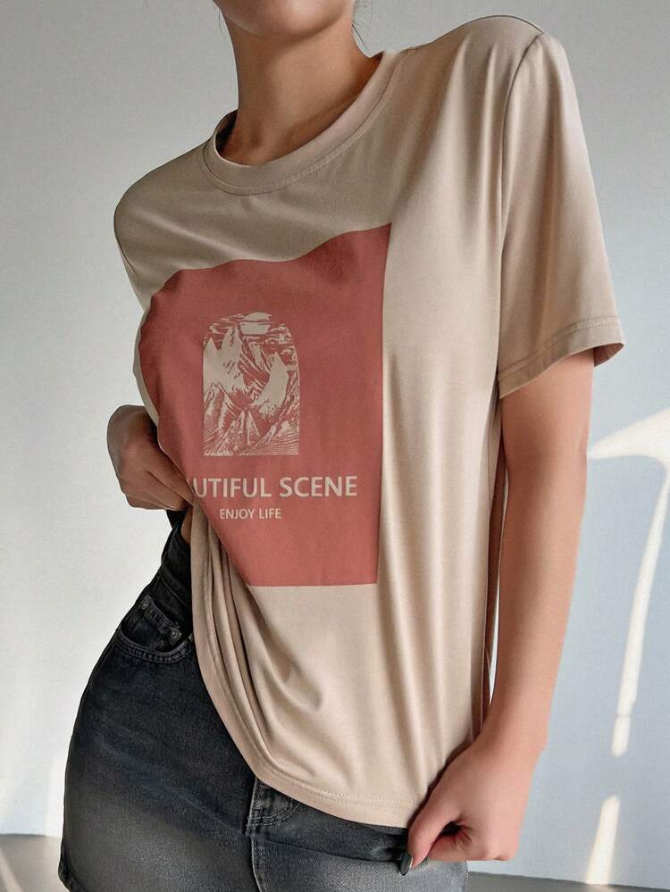 Women's Printed Round Neck Short Sleeve T-Shirt Summer
