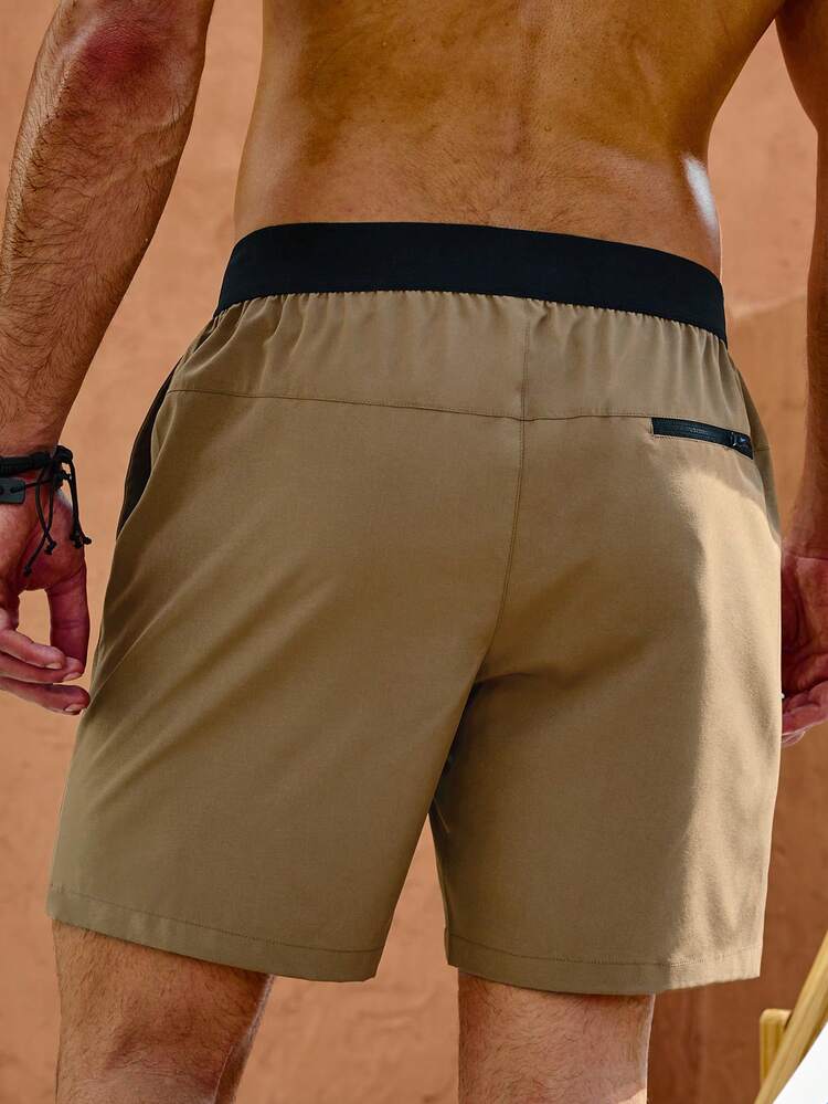 Men's Solid Color Drawstring Waist Beach Shorts