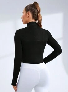 SHEIN Sports Women's Half Zip Stand Collar Sports Sweatshirt - Black - View 2