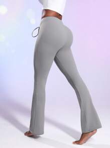 SHEIN Sports Women's Drawstring Waist Sports Flare Pants - Grey - View 2