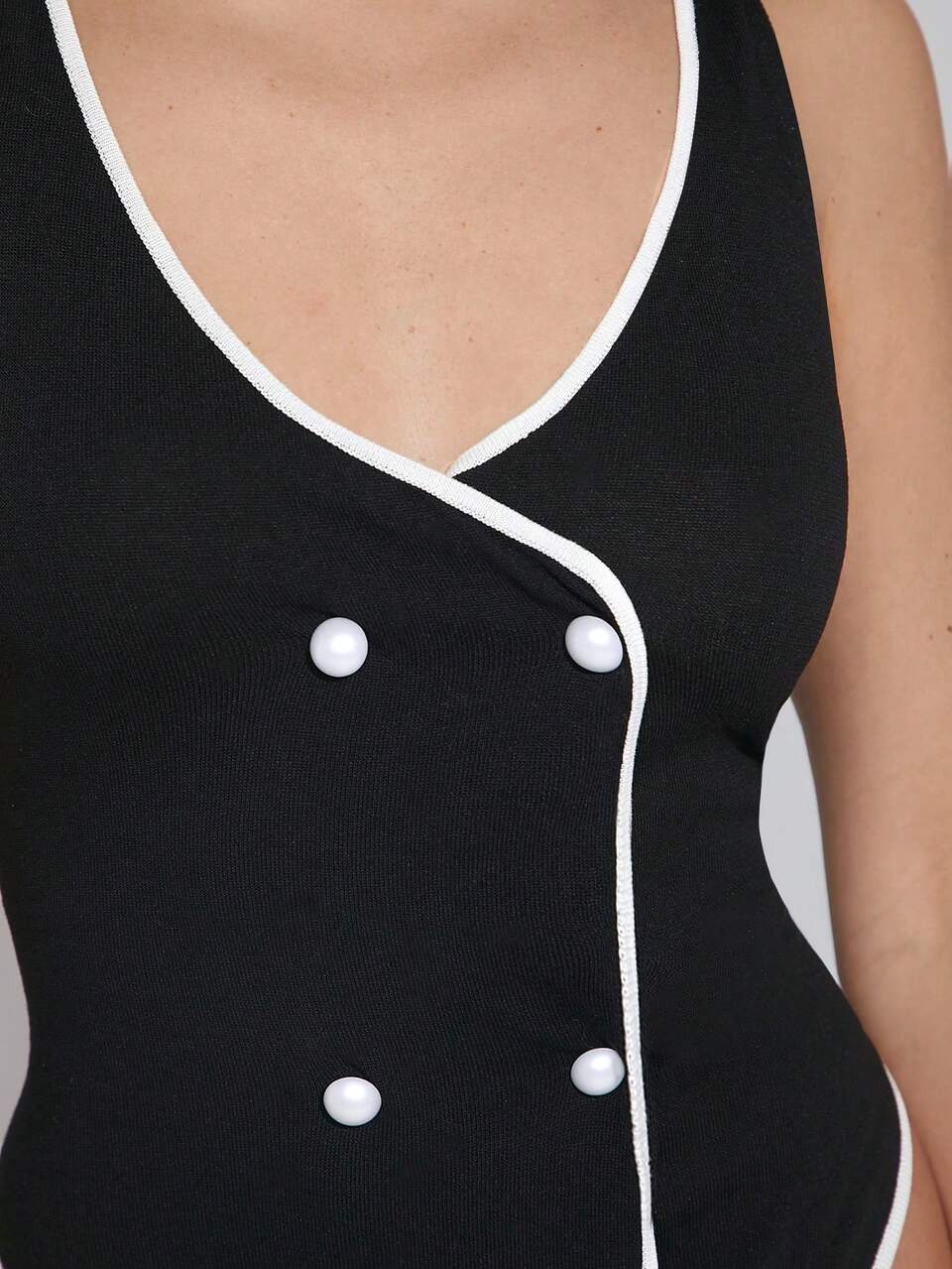 Women Double Breasted Sweater Bodysuit