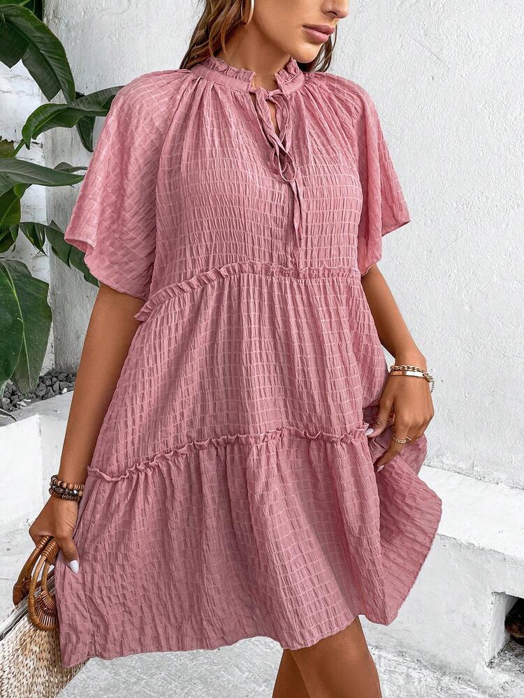 Women's Solid Color Tie Neck Dress