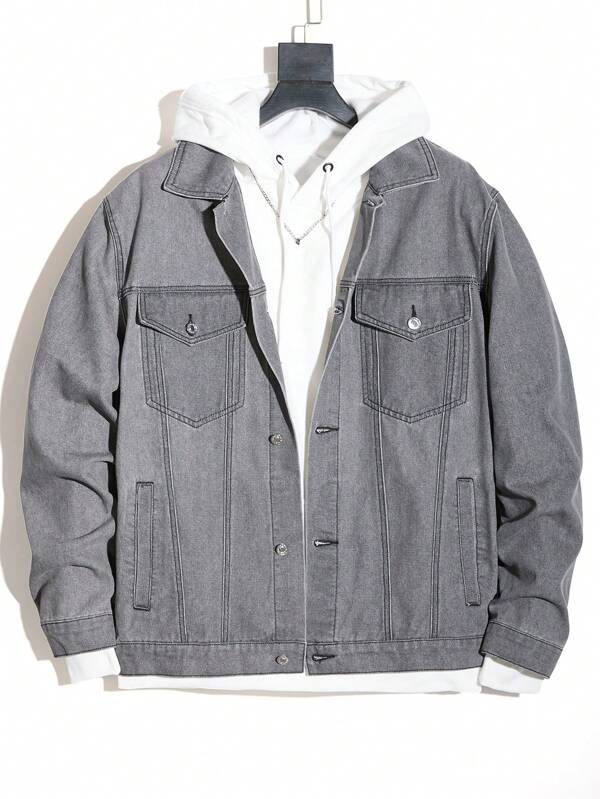 Manfinity Homme Chaqueta De Mezclilla Vintage De Talla Grande Para Hombre