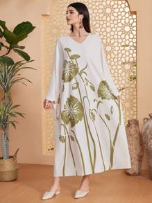 Al Najma 女式花卉印花蝙蝠袖扎帶腰身連衣裙 - 彩色 - 查看 6