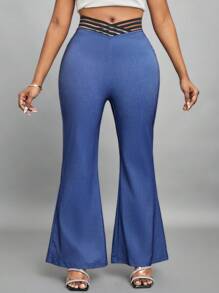 SHEIN Lady Women's Flared V-Waist Pants - Black - View 5