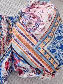 SHEIN Tween Girls' Vintage Floral Print Square Neckline Pleated Bubble Sleeve Loose Casual Dress - Multicolor - View 4