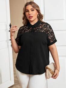 SHEIN Clasi Blusas Negras De Talla Grande - Negro - Ver 3
