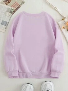 SHEIN LUNE Kích thước lớn In Trái tim Vòng cổ Lông cừu Áo nỉ - Màu tím hoa cà - Xem 2