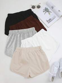 INAWLY Solid Color Drawstring Waist Shorts - Multicolor - View 2