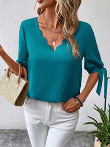 SHEIN Clasi Blusa Para Mujer Con Hombro Al Descubierto, Dobladillo Arqueado Y Cuello En V - Agua verde azul - Ver 6