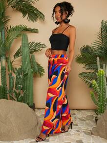 Travachic Vacation Style Women's Crop Top Camisole & Printed Loose Pants 2pcs/Set - Black - View 3
