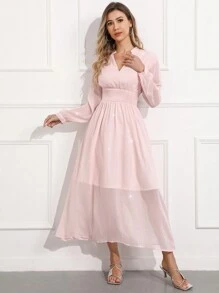 GENKIRA Women's Notched Neckline Long-Sleeve Dress - Pink - View 3