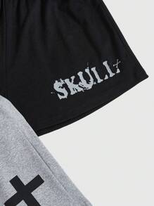 ROMWE Women's Gothic Style Skull Font Loungewear Shorts Set, 3pcs, School - Multicolor - View 4