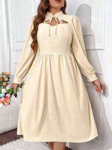 Celure Frauen Große Größen Einfarbig Romantisches, langärmliges, Cut Out Kleid