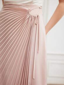 MOTF PREMIUM Falda Plisada De Color Sólido Para Mujer Con Detalle De Nudo En El Costado - Rosa - Ver 5
