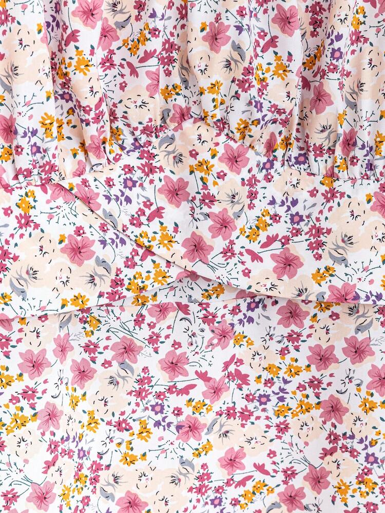 Plus Size Full Bloom Floral Printed Dress With Ruffled Hem Detail