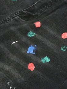 Hombres Jeans ajustados desgarro salpicaduras de tinta - Negro - Ver 7