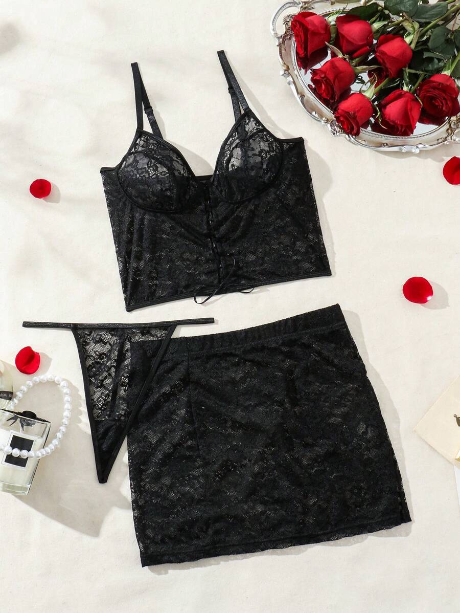 SHEIN 女士花邊性感內衣套裝