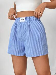 Flirla Women's Striped Patch Detail Shorts - Blue - View 1
