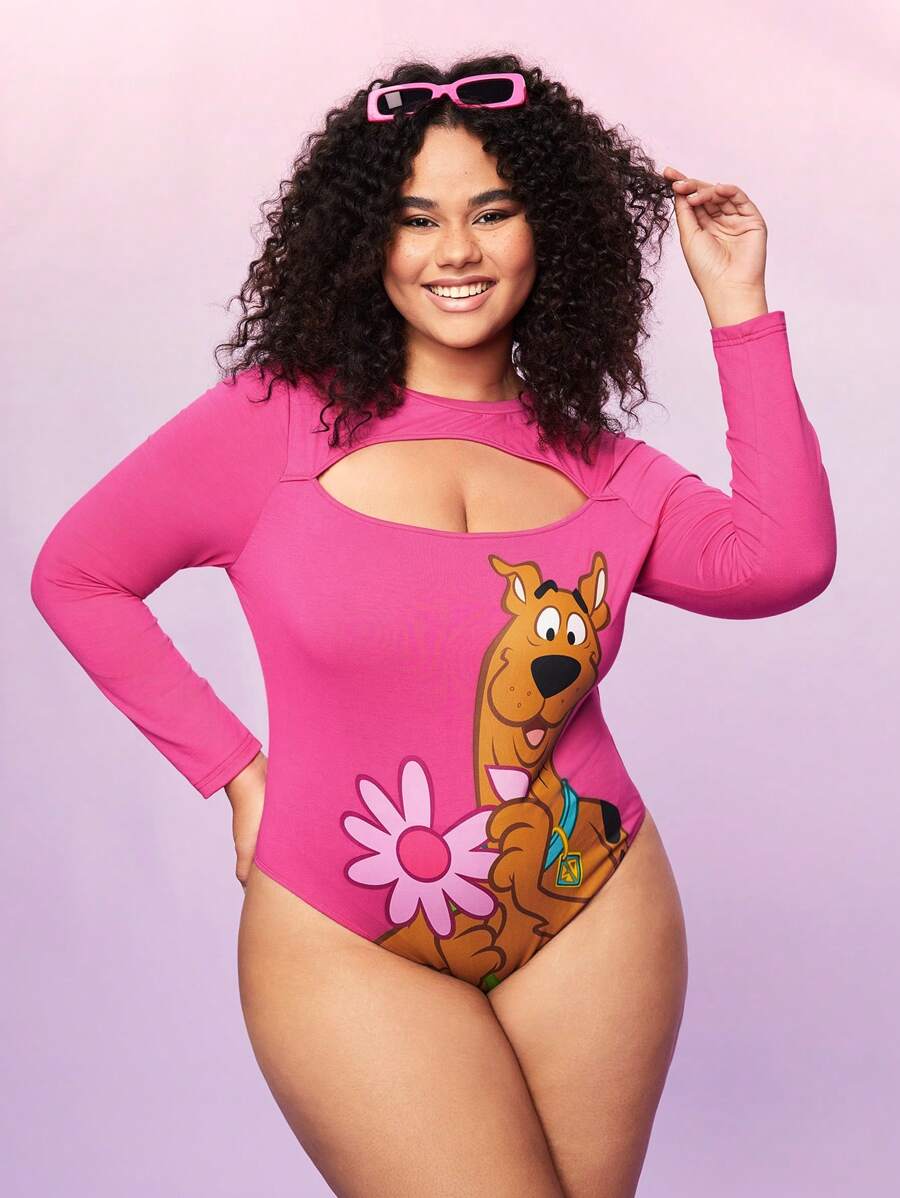SCOOBY-DOO X SHEIN Enterizo De Talla Grande Con Gráficos De Caricaturas Y Recortes Frontales