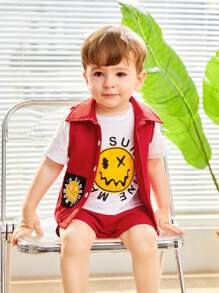 男嬰時髦笑臉圖案休閒服飾適合多種場合 - 紅色 - 查看 5