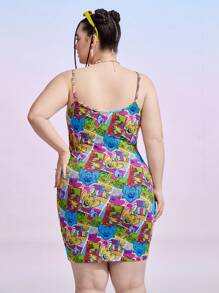 TOM & JERRY X SHEIN Plus Cartoon Graphic Slip Dress - Multicolor - View 2