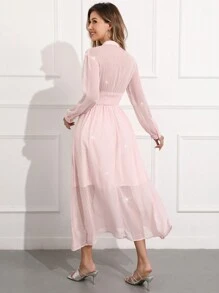 GENKIRA Women's Notched Neckline Long-Sleeve Dress - Pink - View 2