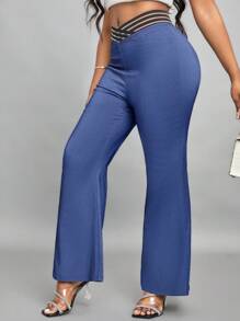 SHEIN Lady Women's Flared V-Waist Pants - Black - View 4